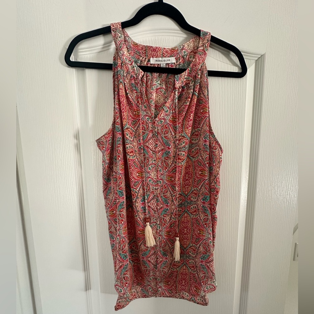 Rose + Olive Halter Top with Ties Multicolor Size L Never Worn